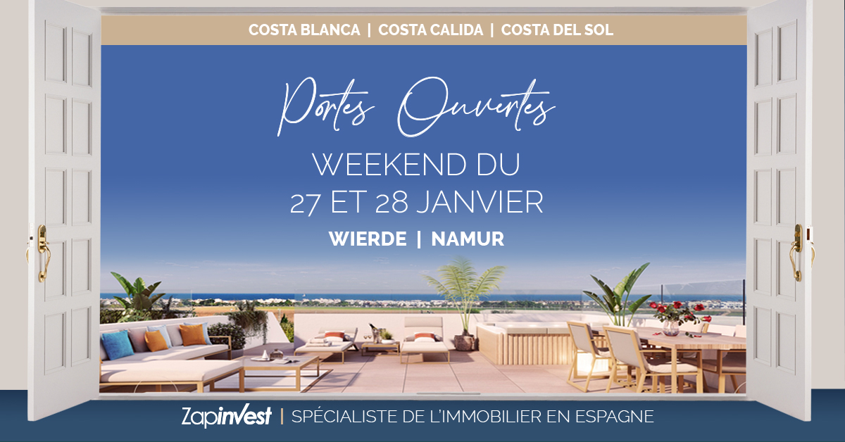 Toutes les infos et les réponses à vos questions sur L'IMMOBILIER EN ESPAGNE et des SECONDES RÉSIDENCES sur la Costa Blanca et la Costa del Sol, lors du weekend PORTES OUVERTES VERS L'ESPAGNE de Zapinvest NAMUR-WIERDE ces 9 & 10 septembre 2023