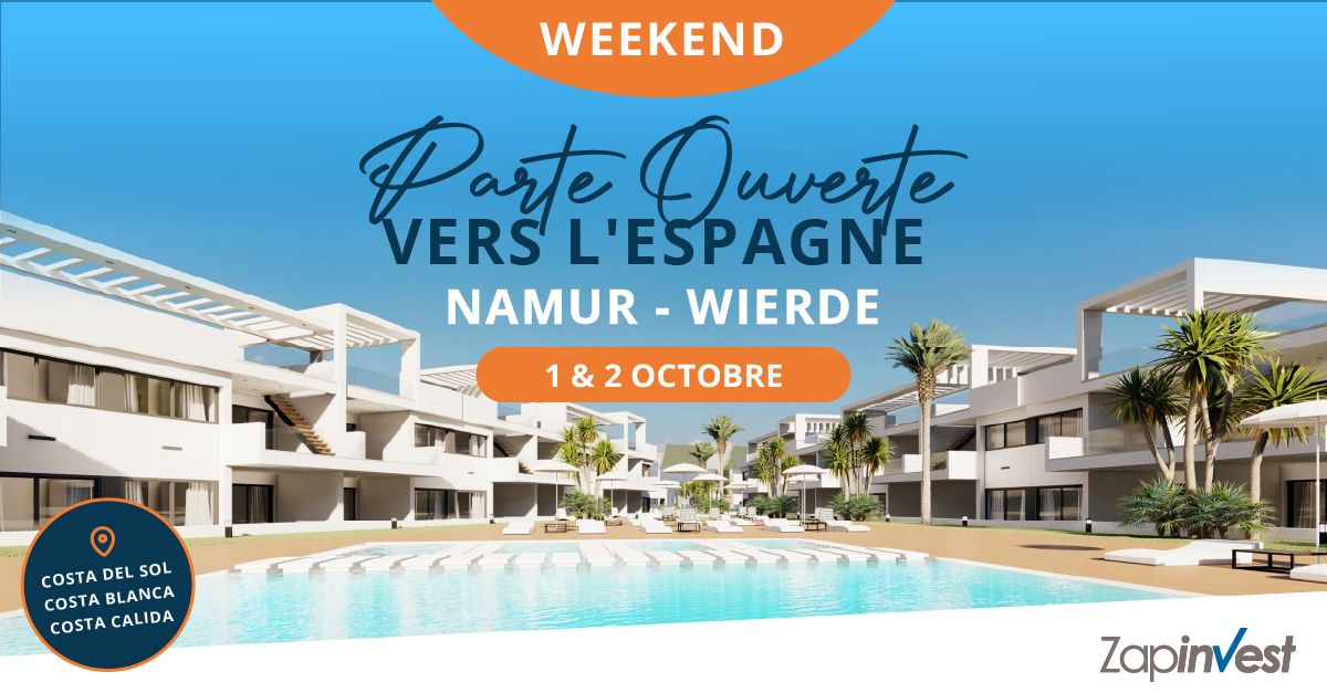 Toutes les infos et les réponses à vos questions sur L'IMMOBILIER EN ESPAGNE et des SECONDES RÉSIDENCES sur la Costa Blanca et la Costa del Sol, lors du weekend PORTES OUVERTES VERS L'ESPAGNE de Zapinvest NAMUR-WIERDE ces 1 & 2 octobre 2022