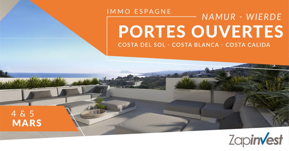 Toutes les infos et les réponses à vos questions sur L'IMMOBILIER EN ESPAGNE et des SECONDES RÉSIDENCES sur la Costa Blanca et la Costa del Sol, lors du weekend PORTES OUVERTES VERS L'ESPAGNE de Zapinvest NAMUR-WIERDE ces 1 & 2 octobre 2022