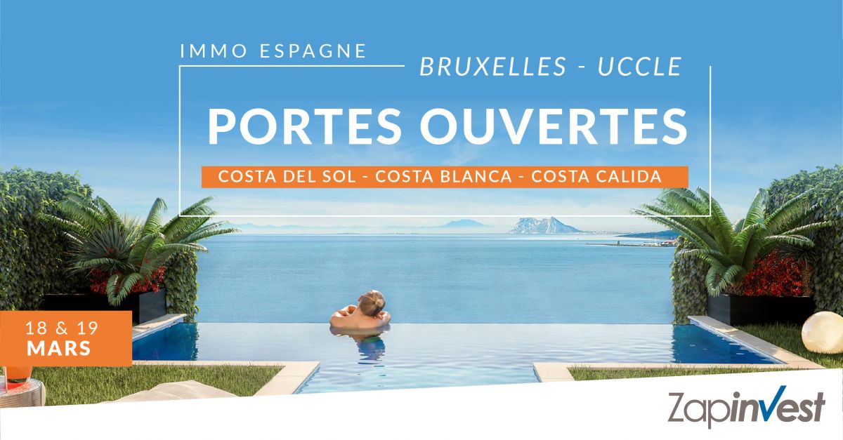 UCCLE - PORTES OUVERTES de l'immobilier en Espagne. Rencontrez Zapinvest, le spécialiste de l'IMMOBILIER et des SECONDES RÉSIDENCES sur la Costa Blanca et la Costa del Sol, dans notre agence de BRUXELLES-UCCLE ces 18 & 19 mars 2023.